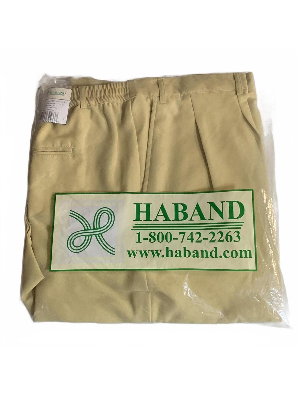 Haband Men's Khaki Polyester Pants Waist 50 Length S NEW
